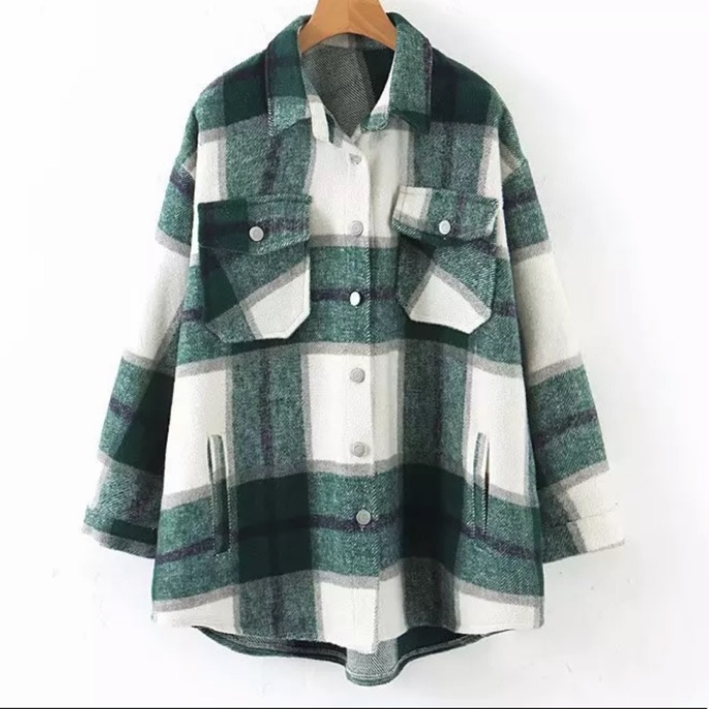 SOLD OUT Green Plaid Oversized Flannel Shacket Shirt Jacket - Picture 7 of 11